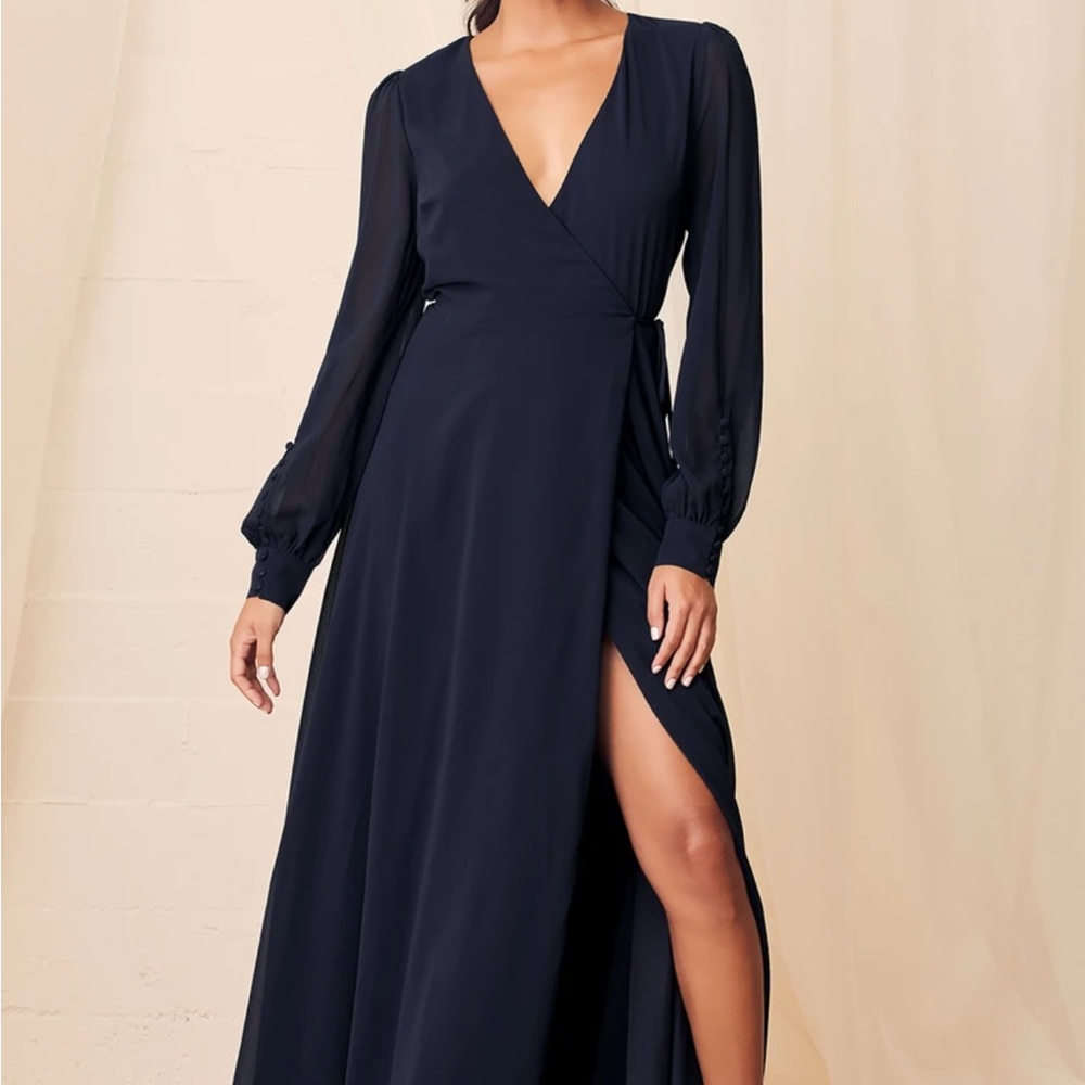 Lulu’s My Whole Heart Navy Blue long sleeve maxi dress